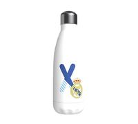 Real Madrid - Botella Agua de Acero Inoxidable, Cierre Hermético, con Diseño Letra X en Azul, 550 ml, Color Blanco, Producto Oficial