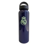 Real Madrid Botellas de aluminio 500ml / 600ml | Oficial con licencia | Diseño deportivo blanco y negro con tapa antifugas (AWAY 25/26, 500 ML)