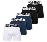 Real Madrid Bóxer Niño Pack 5 - Producto Oficial con Licencia | Set Calzoncillos 95% Algodón | Regalo Fans Niños con Cinturilla Logo | Blanco/Azul Oscuro/Negro 164
