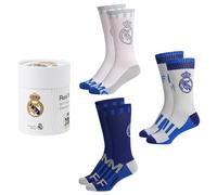 Real Madrid Calcetines Hombres, Set de 3 Calcetines de Algodon y Caja de Regalo, Tallas EU 38 a 45