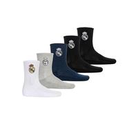 Real Madrid Calcetines Niños Pack 5 | Licencia Oficial | Algodón | Logo Bordado | Blanco/Negro/Azul/Gris | Talla 31-34