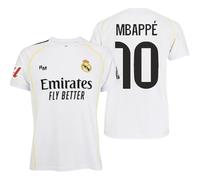 Real Madrid -Camiseta Mbappé Nº10 | Edición Aficionado con o Sin Parche laliga| Regalo Ideal Navidad (FR/ES, Letras, M, Regular, Regular, Blanca, Mbappé con Parche laliga)