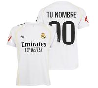 Real Madrid Camiseta Oficial Personalizable con tu Nombre y número, diseño clásico Blanco con Escudo y patrocinador Oficial. (FR/ES, Letras, L, Regular, Regular, Blanco)