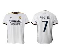 Real Madrid Camiseta Primera Equipación Temporada 2023-2024 - Vini JR. 7 - Replica Oficial con Licencia Oficial - Adulto (XXL), Blanco
