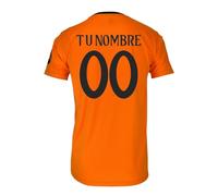 Real Madrid Camiseta Segunda Equipación Personalizada con tú Nombre de la Temporada 2024-2025 - Replica Oficial con Licencia Oficial - Adulto (FR/ES, Letras, XXL, Regular, Regular, Naranja)