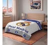 Real Madrid CF - Colcha Verano CF Blanco Cama 90-105 cm (180 x 260 cm) Azul, Escudo Grande, Blanco