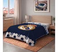 Real Madrid CF - Colcha Verano CF Cama 90-105 cm (180 x 260 cm) Azul, Escudo Grande, Blanco