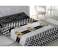 Real Madrid CF Juego de Sábanas, 50% Poliéster 50% Algodón, Diseño Ajedrez, para Cama (150)