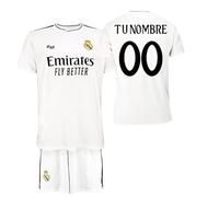 Real Madrid Conjunto Camiseta y Pantalón Personalizado de la Primera Equipación Temporada 2024-2025 - Réplica Oficial Autorizada con Licencia - Niño (FR/ES, Edad, 8 años, Regular, Blanco)