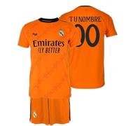 Real Madrid Conjunto Camiseta y Pantalón Personalizado de la Segunda Equipación Temporada 2024-2025 - Réplica Oficial Autorizada con Licencia - Niño (FR/ES, Edad, 14 años, Regular, Naranja)