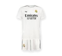 Real Madrid - Conjunto Camiseta y Pantalón Primera Equipación Temporada 24/25, Blanca, Niños 12 Años, Replica con Licencia Oficial