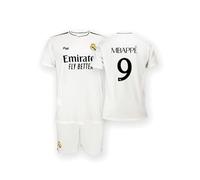 Real Madrid - Conjunto Camiseta y Pantalón Primera Equipación Temporada 24/25, Mbappé, Niños 12 Años, Replica con Licencia Oficial