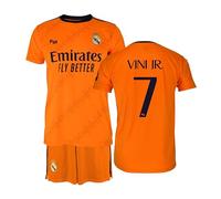 Real Madrid - Conjunto Camiseta y Pantalón Segunda Equipación Temporada 24/25, Vini Jr., Niños 14 Años, Replica con Licencia Oficial
