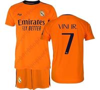 Real Madrid - Conjunto Camiseta y Pantalón Segunda Equipación Temporada 24/25, Vini Jr., Niños 4 Años, Replica con Licencia Oficial
