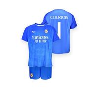 Real Madrid Conjunto Infantil Courtois 25/26 - Equipación Portero Azul (Camiseta + Pantalón) | Réplica Oficial | Nombre COURTOIS y Dorsal 1, Tallas 6 a 14 años (10 años)