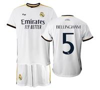 Real Madrid Conjunto Niño Camiseta y Pantalón Primera Equipación de la Temporada 2023-2024 - Bellingham 5 - Replica Oficial con Licencia Oficial - Niño (14 Años)