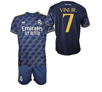 Real Madrid Conjunto Niño Camiseta y Pantalón - Vini JR 7 - Segunda Equipación de la Temporada 2023-2024 - Replica Oficial con Licencia Oficial - Niño (4 Años)