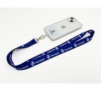 Real Madrid F.C. - Colgante Universal para Móvil - Diseño con Escudo del Real Madrid - Color Azul - Compatible con Todas Las Fundas - Correa Ajustable - Agradable con la Piel