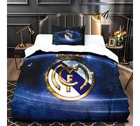 Real Madrid Funda De Edredón con Estampado 3D,Ropa De Cama Fútbol Clubs Funda Nórdica,de Microfibra,Juegos De 3 Piezas para Niños,Adolescentes Y Adultos Single（135x200cm）
