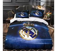 Real Madrid Juego De Funda De Edredón con Estampado 3D Fútbol Clubs para Niños Y Adultos Ropa De Cama Funda De Edredón De Microfibra Suave Double（200x200cm）