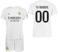 Real Madrid - Kit 1ª Equipación 2025-2026 | Camiseta Personalizable + Pantalón | Blanco Clásico | Tejido Transpirable | Ideal para Aficionados (FR/ES, Edad, Talla única, 10 años, Regular)