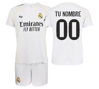 Real Madrid - Kit 1ª Equipación 2025-2026 | Camiseta Personalizable + Pantalón | Blanco Clásico | Tejido Transpirable | Ideal para Aficionados