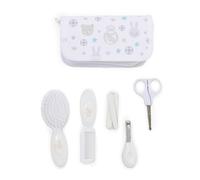 Real Madrid - Kit de Aseo para Bebé - Estuche con Peine, Cepillo Suave, Tijeras, Cortauñas y Limas - Diseño Compacto y Oficial del Club - Licencia Oficial