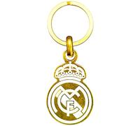 Real Madrid Llavero metálico dorado, elegante y resistente, perfecto para llevar las llaves con estilo madridista.