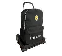 Real Madrid Mochila con Carro, Mochila Escolar Negra con Ruedas, Logotipo Oficial del Club