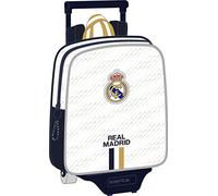 REAL MADRID - Mochila Guardería con Carro Safta, Ideal para Niños de Diferentes Edades, Cómoda y Versátil, Calidad y Resistencia, 22x10x27 cm, Color Blanco