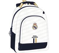 REAL MADRID - Mochila Safta Adaptable a Carro, Mochila, Ideal para Niños de Diferentes Edades, Cómoda y Versátil, Calidad y Resistencia, 32x15x42 cm, Color Blanco
