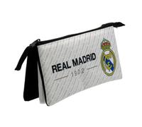 Real Madrid Pack Portatodo Triple 22cm, Estuche Ecolar Niños Colegio, Color Blanco y Negro, Producto Oficial