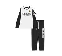 Real Madrid Pijama Oficial, Conjunto de Camiseta Manga Larga y Pantalón Largo con Emirates Fly Better, 100% Algodón, Tallas para Niños y Adultos, Blanco y Negro (FR/ES, Letras, L)