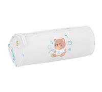 REAL MADRID PREESCOLAR BLANCA - Estuche Redondo Escolar, Ideal para Niños de 5 a 14 Años, Cómodo y Versátil, Calidad y Resistencia, 20x7 cm