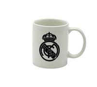 Real Madrid - Taza para Desayuno en Caja, de Cerámica, 300 ml, Color Blanco con Escudo en Negro, Producto Oficial (CyP Brands)