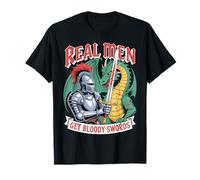 Real Men Get Bloody Swords Caballero Dragón Hombre Camiseta