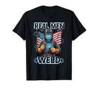 Real Men Weld USA Patriotic Welder Bandera Americana Día del Trabajo Camiseta