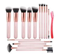 Real Perfection Juego de 16 brochas de maquillaje con 1 maquinilla de afeitar para cejas, base sintética de primera calidad, mezcla de polvo, sombra de ojos, corrector, kit de herramientas de brochas