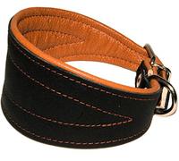 Real piel Extra ancho acolchado Tapered collar de perro Greyhound en negro brillante Saluki Deerhound, diseño de perro whippet de perro salchicha