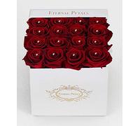 Real Roses That Last A Year - White Velvet Box with Swarovski Crystals (Deep Red)