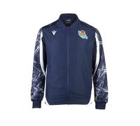 Real Sociedad | Official Travel Jacket | Zipped, Sportive and with a Hood with Elastic Fastening | 2021-22 Season | Polyester | White and Blue| Size JS