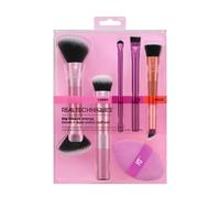 Real Techniques Big Blends Energy Brush + Puff - Kit 6 pezzi per applicare polvere, crema o liquido, strumenti viso per contorno, sfumatura e finish, vegano e cruelty-free