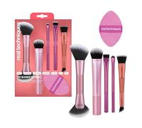 Real Techniques Big Blends Energy Brush + Puff - Kit 6 pezzi per applicare polvere, crema o liquido, strumenti viso per contorno, sfumatura e finish, vegano e cruelty-free