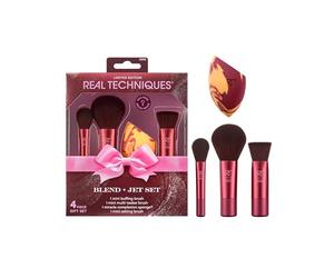 Real Techniques Blend + Jet Set 4-Piece Set, Mini Makeup Brush Kit with Miracle Complexion Sponge, Travel-Ready Tools for Cream, Liquid, Powder, Flawless Application, Vegan & Cruelty-Free