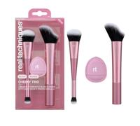 Real Techniques Cheeky Trio 3 Piece Makeup Brush Set | Brochas de maquillaje para fórmulas en crema, líquido y polvo, herramientas de maquillaje facial para usuarios de cosméticos