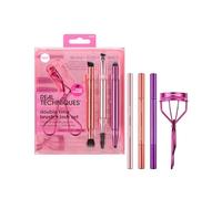 Real Techniques Double Time Brush + Lash 4 Piece Set, Dual-Ended Eye Makeup Brushes For Eyeshadow & Brows, Travel-Friendly Brush Caps For Storage, Eyelash Curler Included, Cruelty-Free
