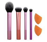 Real Techniques Juego de brochas de maquillaje con 2 esponjas de maquillaje, para sombra de ojos, base, rubor y corrector, cerdas sintéticas UltraPlush (6 unidades)