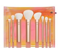 REAL TECHNIQUES Kit de brochas de maquillaje The Wanderer, premium y profesional, juego de 8 brochas de tamaño mediano con bolsa y cerdas suaves, para bases, polvos y correctores, dorado