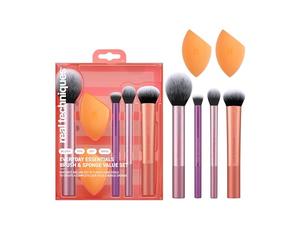 Real Techniques Kit de esponjas de maquillaje Everyday Essentials, 4 brochas de maquillaje y 2 esponjas mezcladoras de maquillaje, para base, colorete, bronceador, juego de 6 piezas