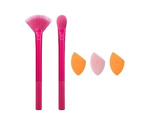 Real Techniques Limited Edition Starlite Nights Brush + Sponge Kit, Makeup Brush & Makeup Blending Sponge Set, For Concealer, Foundation, & Powder, For Matte or Dewy Skin, 5 Piece Gift Set